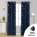Deconovo Thermal Insulated Palm Fan Foil Print Curtain Room Darkening Grommet Blackout Curtains for Living Room 42 x 84 Inch Navy Blue 2 Panels