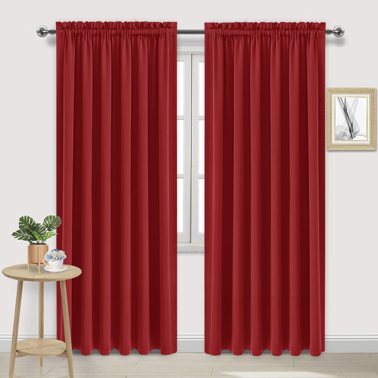 DWCN Wide Blackout Curtains for Bedroom Living Room 70 x 84 Inch Long Red