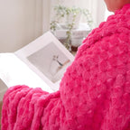 Puncuntex Hot Pink Throw Blanket 108"×90" inches Fuzzy 3D Jacquard Decorative Flannel Fleece Super Soft Plush Cozy Blanket for Couch Sofa Chair Lightweight