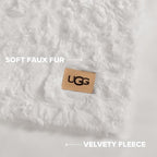 UGG Adalee Faux Fur Full/Queen Blanket for Bed, Soft Fuzzy Blanket, Warm Large Throw for Couch, Washable Full or Queen Bedding, Luxury Bedroom Decor, 90" x 90", Natural White