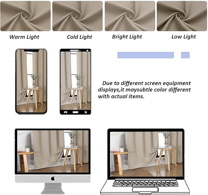Simplebrand Ava Biscotti Beige Short Blackout Curtains for Bedroom 45 Inches Long 2 Panels Set, Solid Thermal Insulated, Energy Saving Window Treatment Curtains Blackout Drapes, W40 x L45 Inch