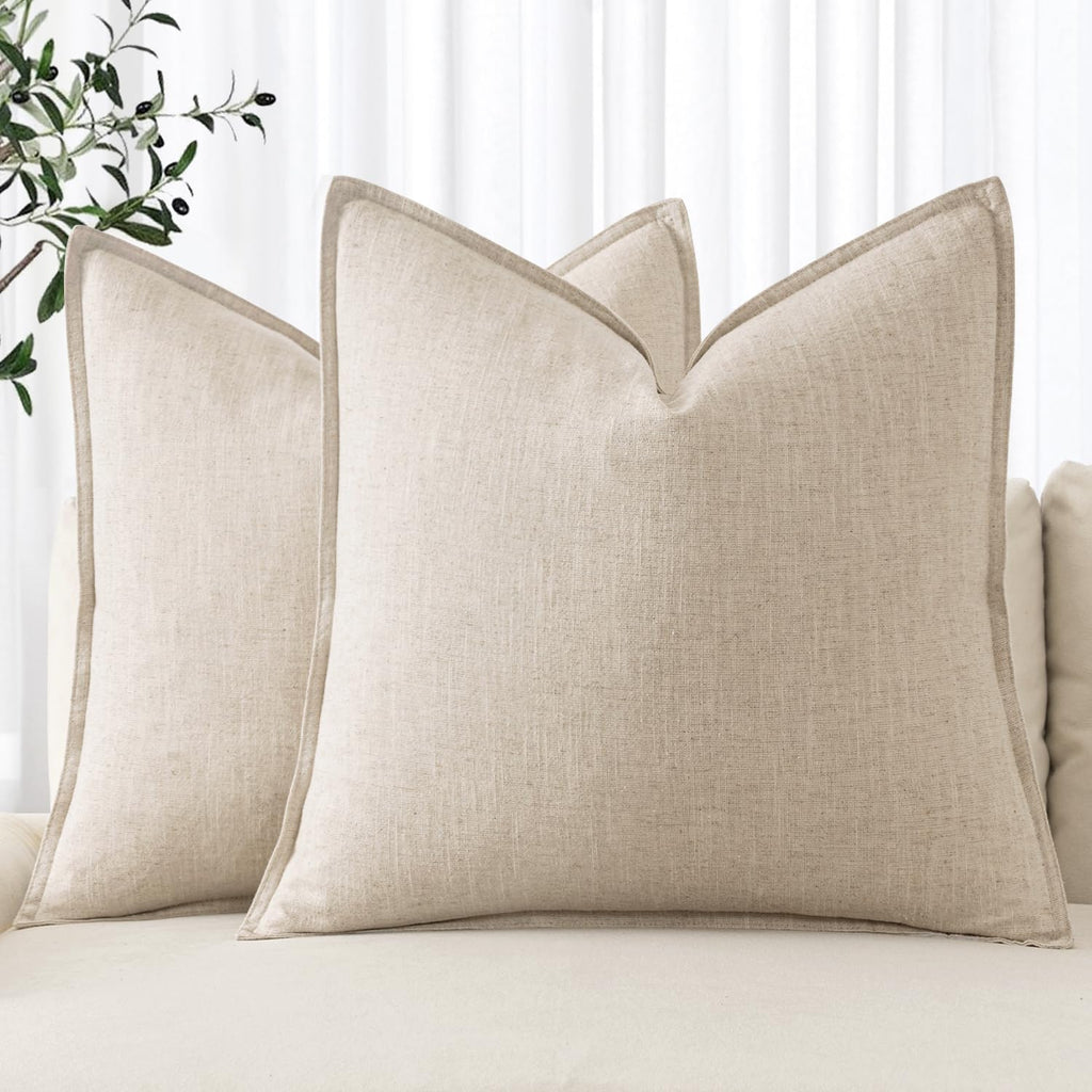 MIULEE Decorative Linen Pillow Covers 20x20 Inch Natural Beige