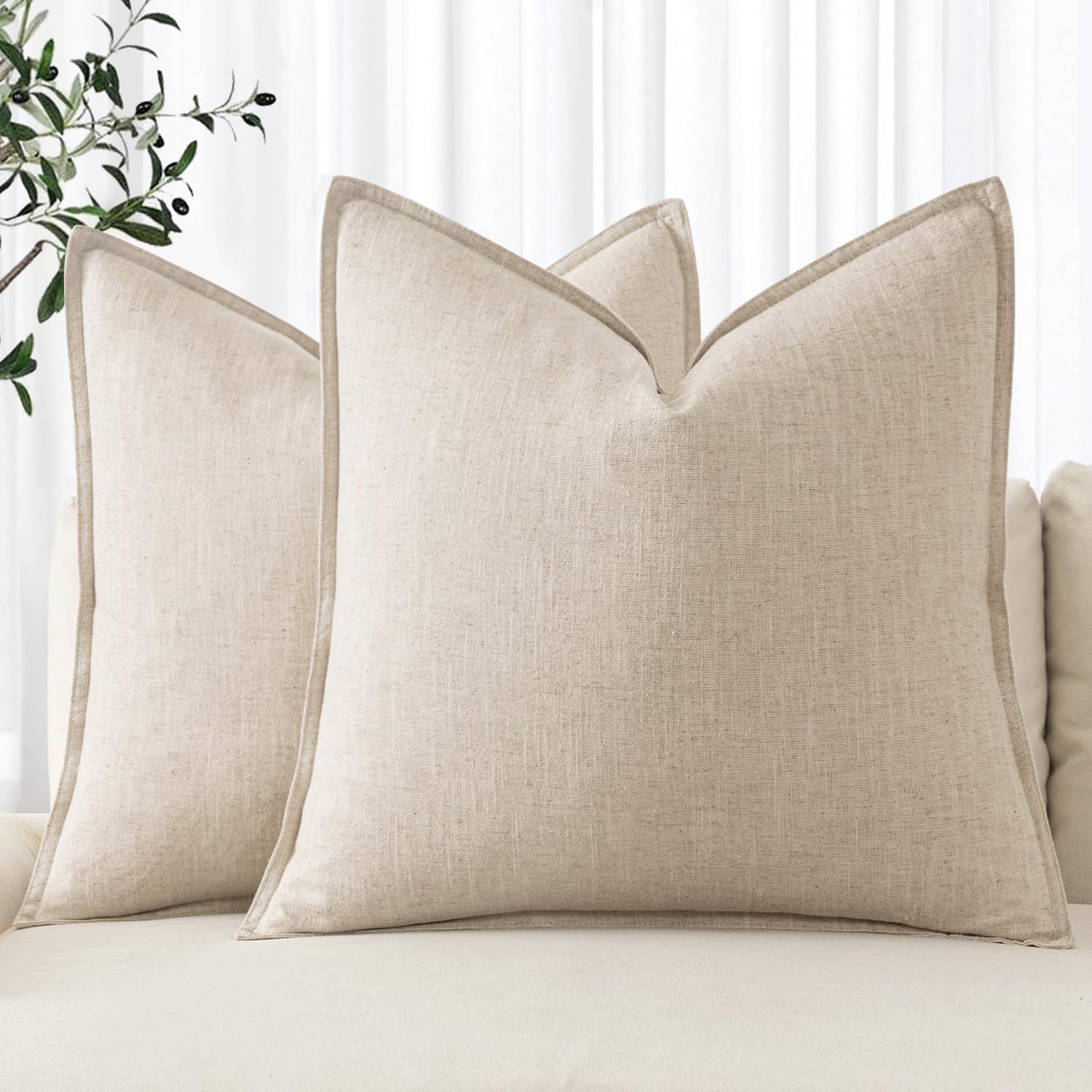 MIULEE Decorative Linen Pillow Covers 20x20 Inch Natural Beige