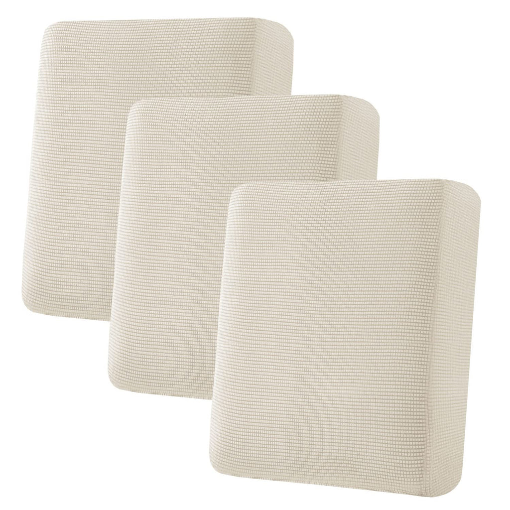 H.VERSAILTEX Super Stretch Individual Seat Cushion Cover Sofa Covers Couch Cushion Covers Slipcover Sets Thick Jacquard Textured Twill Fabric (3 Piece Sofa Cushion Covers, Natural)