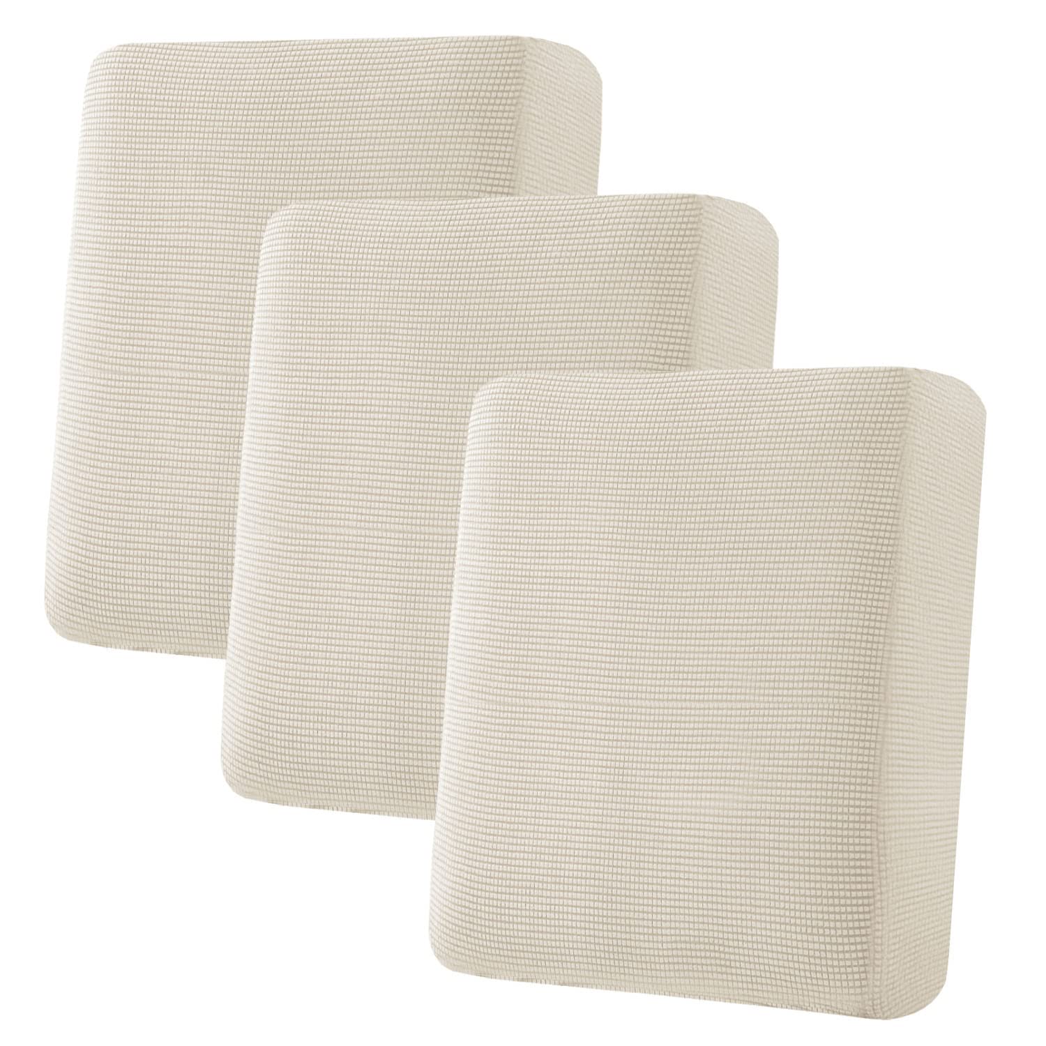H.VERSAILTEX Super Stretch Individual Seat Cushion Cover Sofa Covers Couch Cushion Covers Slipcover Sets Thick Jacquard Textured Twill Fabric (3 Piece Sofa Cushion Covers, Natural)