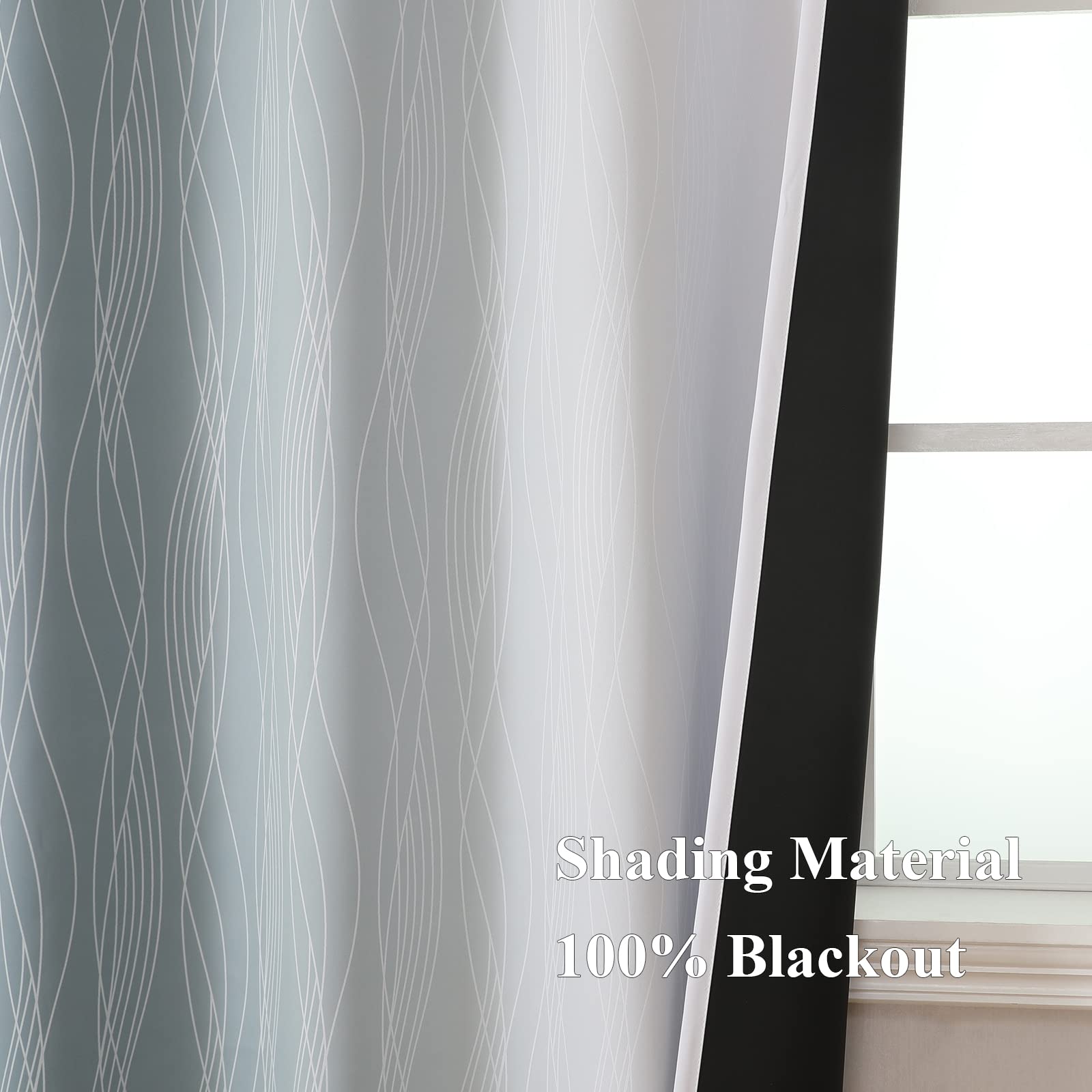 Stone Blue and Greyish White Blackout Curtains for Living Room 84 Inch Long