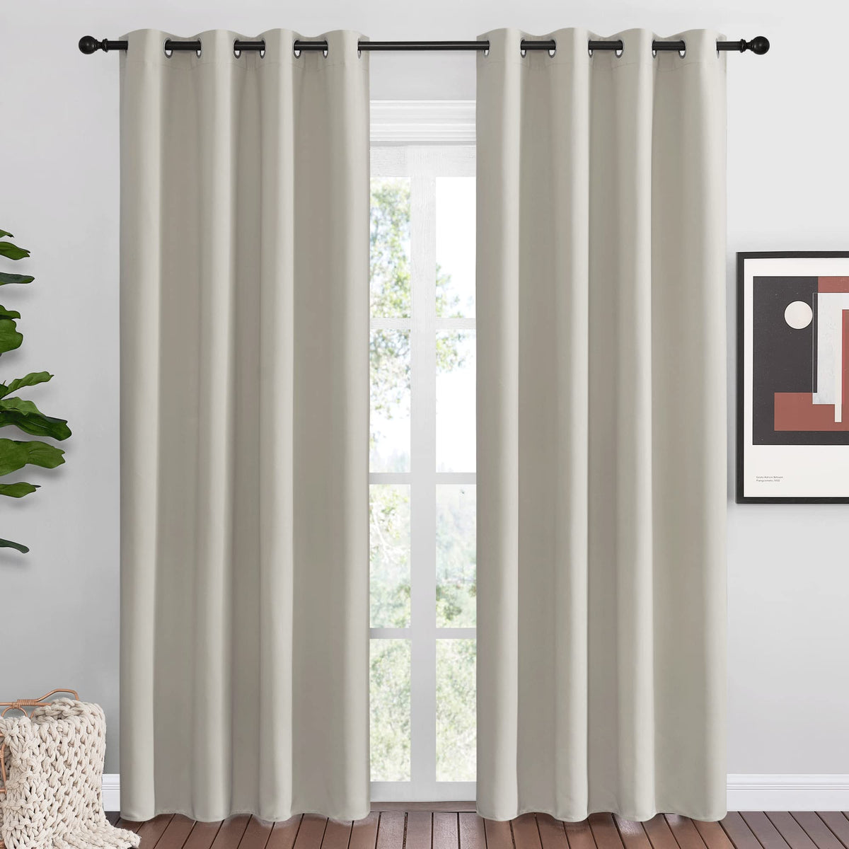 NICETOWN Black Blackout Curtains for Living Room 55" w x 86" L 2 Panels