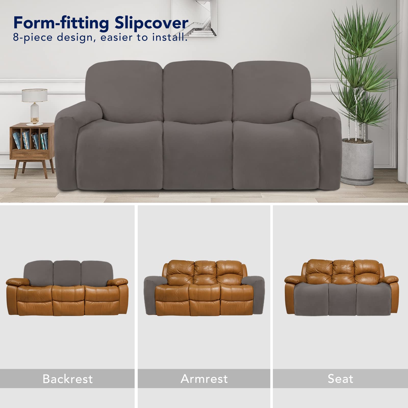 PureFit Super Stretch 3 Seats Recliner Sofa Couch Cover with Pocket
