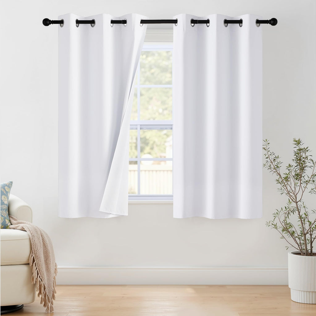 NICETOWN 100% Blackout Window Curtain Panels 48" Length, Set of 2, Snow White, 42 inches Wide, Thermal Insulated Drapes for Kitchen