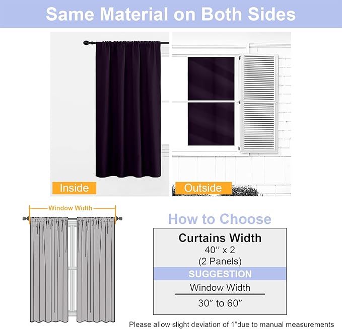Simplebrand Ava BlackBerry Blackout Curtains for Bedroom 84 Inch Length 2 Panels Set, Solid Thermal Insulated Privacy Nursery Window Treatment Curtains Blackout Drapes, W40 x L84 Inch, BlackBerry