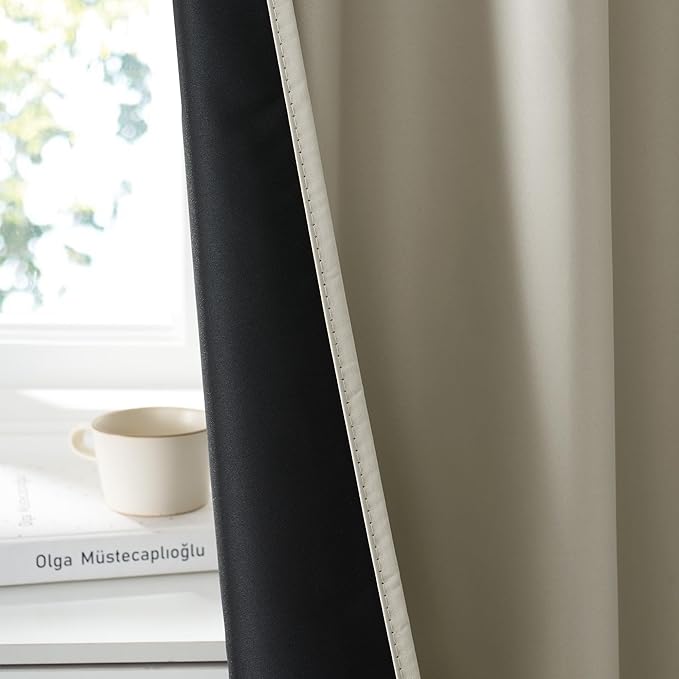 RYB HOME 100% Blackout Basement Curtains 24 inches Long, Heat & UV Blocking Total Room Darkening Noise Reducing Curtains for Bathroom RV Campers, Natural, 2 Panels Set
