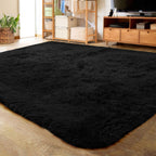 LOCHAS 5x8 Area Rugs Fluffy Living Room Carpets for Kids Bedroom, Black