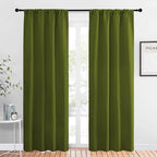 NICETOWN Christmas Decoration Blackout Curtain for Kitchen Window, Function Thermal Insulated Blackout Panels for Bedroom, 1 Pair, Olive Green, Rod Pocket Style, 42 by 84 inches