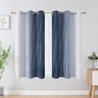 Estelar Textiler Navy Blue and Greyish White Blackout Curtains 45 Inch Length, Light Blocking Gradient Drapes for Kitchen, Thermal Insulated Grommet Ombre Curtains for Bathroom,42Wx45L,2 Panels