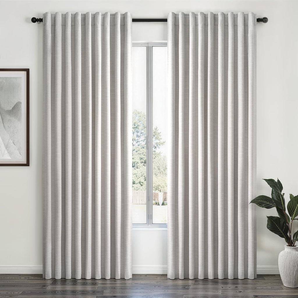 Linen Blackout Curtains & Drapes 92 Inches Long 2 Panels Set for Sliding Glass Doors Modern Pleated Linen Blend Heavy Floor to Ceiling Large Window Drapes 70 Inch Extra Wide(70"Wx92"Lx 2 Grey)