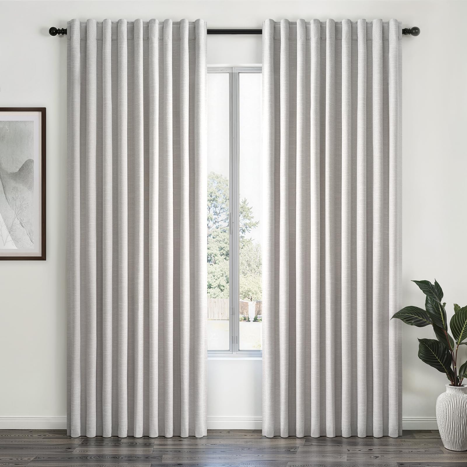 Linen Blackout Curtains & Drapes 92 Inches Long 2 Panels Set for Sliding Glass Doors Modern Pleated Linen Blend Heavy Floor to Ceiling Large Window Drapes 70 Inch Extra Wide(70"Wx92"Lx 2 Grey)