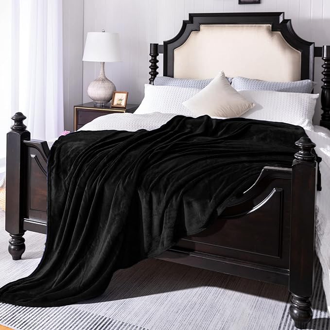JIAHANNHA Black Throw Blanket Fleece Blanket Throw Size(50 by 60 Inches),Super Soft Cozy Plush Blanket for Couch Sofa Bed,Lightweight Warm Bed Blankets for Adults,All Season