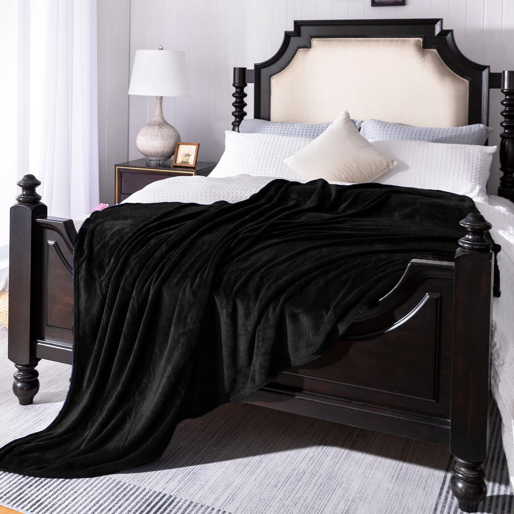 Black Fleece Plush Throw Blanket 90"x90"for Couch Sofa Fuzzy Cozy Flannel