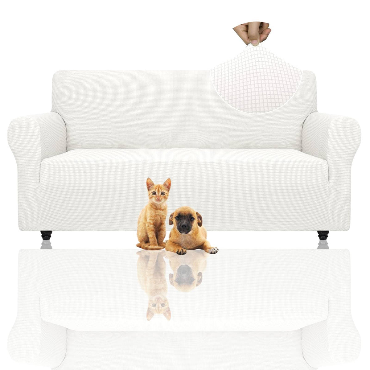 ZNSAYOTX Super Stretch Couch Cover Love Seat Sofa Covers for Living Room Dogs Pet Friendly Furniture Protector Spandex Loveseat Slipcovers with Anti Slip Foam Sticks (Navy Blue, Loveseat)