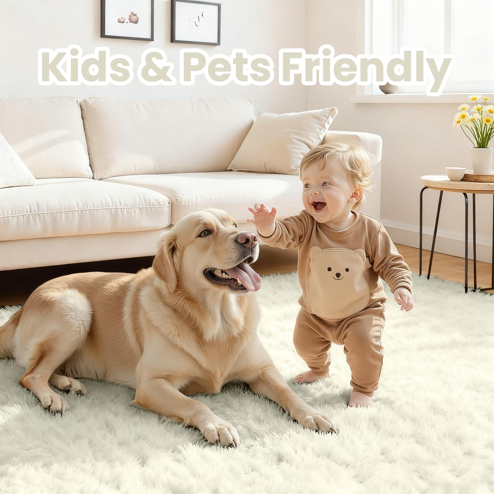 4x6 Fluffy Shag Area Rugs for Living Room Bedroom: Soft Carpet Cream White