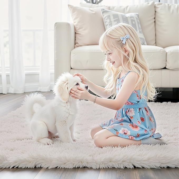 Area Rugs 9x12 Living Room, Cream Large Shaggy Carpet Soft Plush Furry Rug