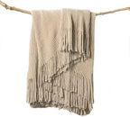 lifein Throw Blanket for Couch, Soft Boho Decor Bed Throw,Cozy Beige Knitted Chenille Small Farmhouse Lightweight Throw(Beige,50 * 60")