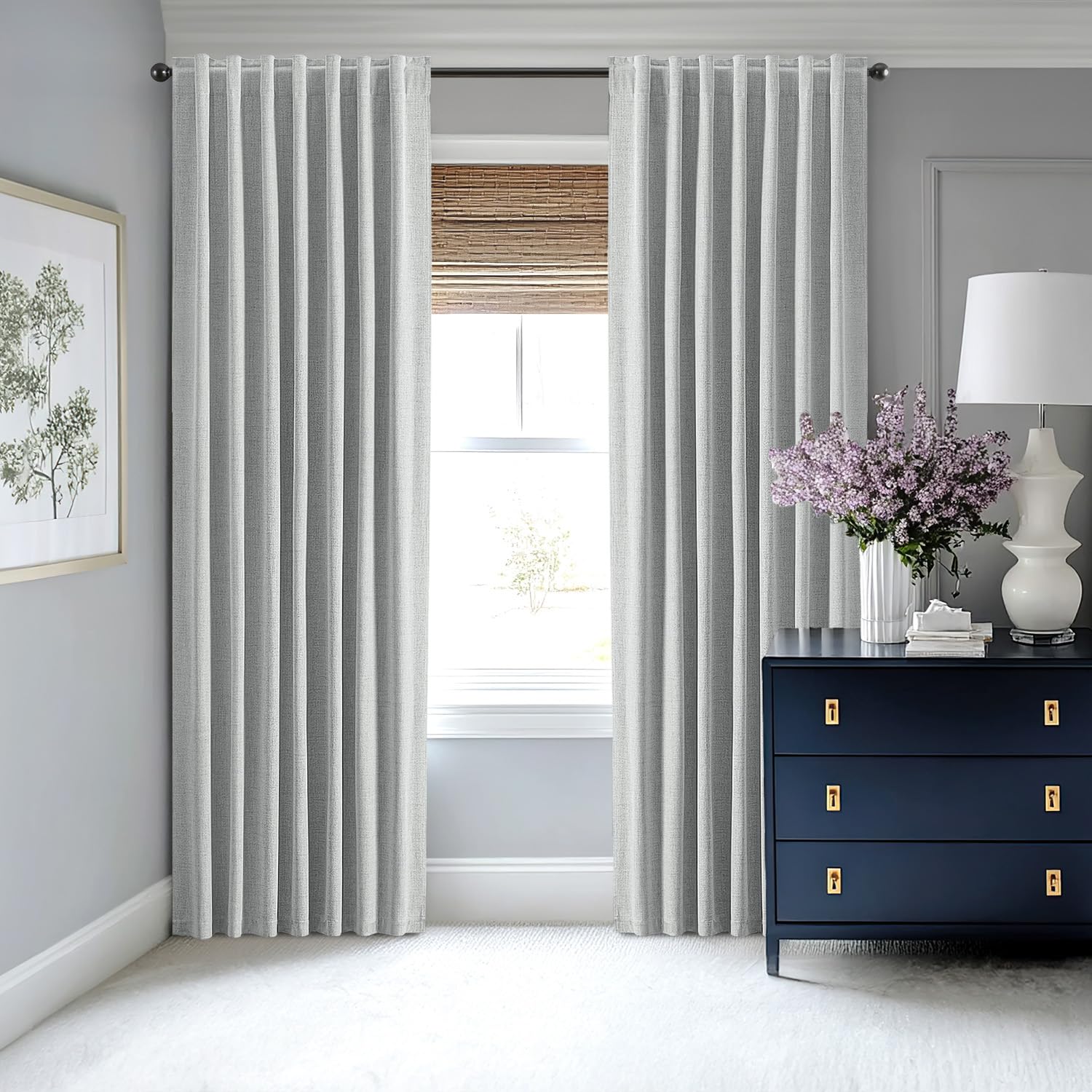 MIULEE 100% Blackout Linen Curtains for Bedroom 42 x 96 Inch Grey 2 Panels