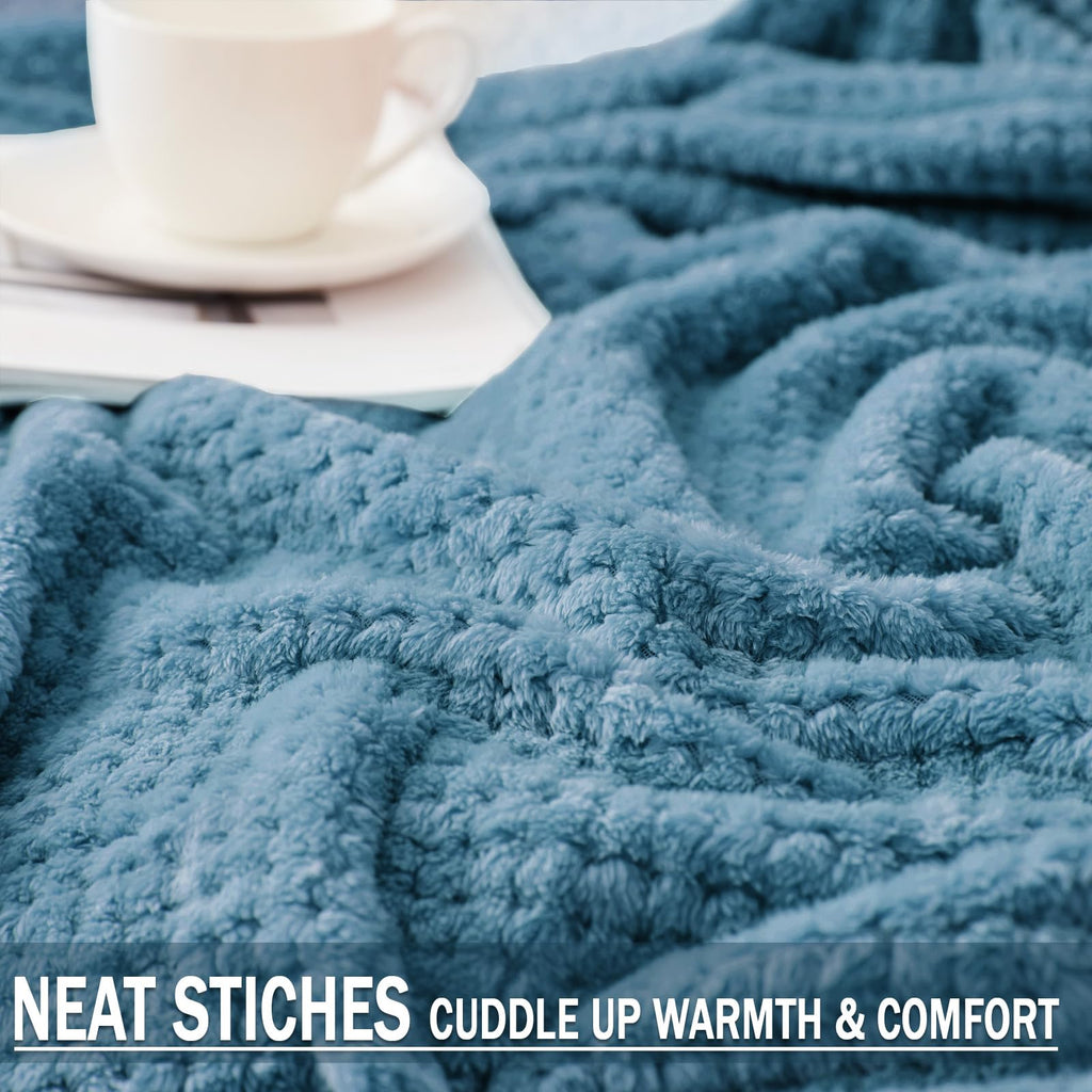 Exclusivo Mezcla Large Waffle Fleece Throw Blanket for Couch, Slate Blue