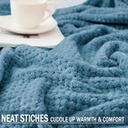 Exclusivo Mezcla Large Waffle Fleece Throw Blanket for Couch, Slate Blue