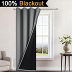Yakamok 100% Blackout Curtains 96 Inches Long, 2 Thick Layers Heat and Full Light Blocking Soft Thermal Insulated Drapes for Bedroom(52" Wide Each Panel, Grey, 1 Panel)