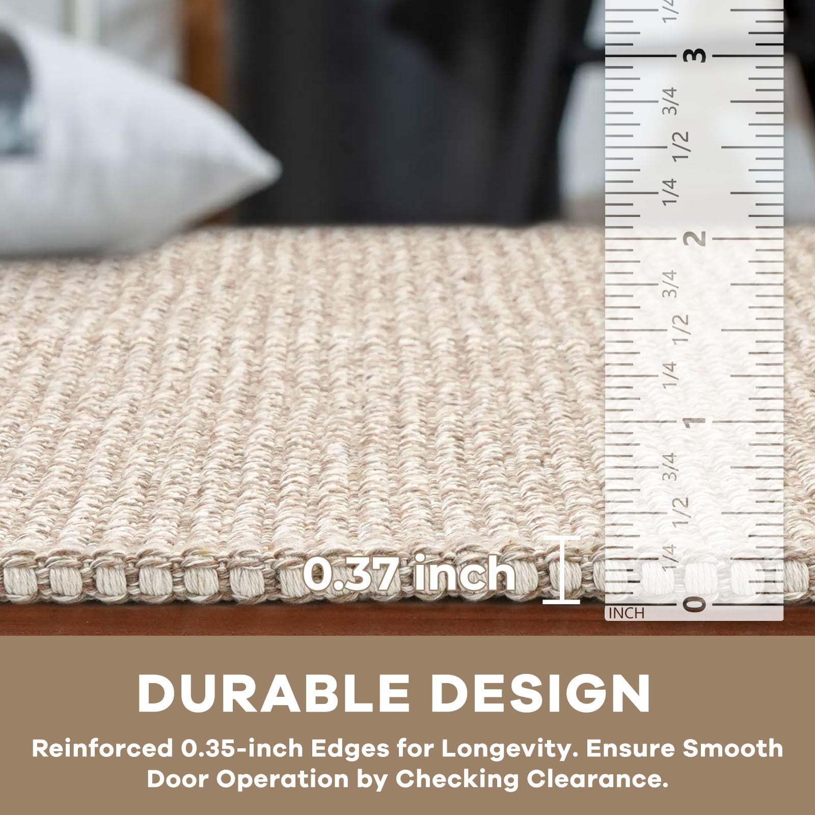 KOZYFLY Long Runners for Hallways 3x12 ft Washable Kitchen Runner Non Slip Rubber Backed Hallway Rugs Cotton Entryway Runner Rug Floor Carpet for Indoor Hall, Backdoor, Kitchen, Ivory/Khaki
