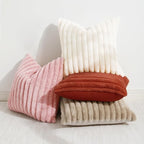 decorUhome Cozy Faux Fur Throw Pillow Covers 26x26 Set of 2 Decorative Soft Plush Striped Modern Farmhouse Boho Couch Euro Sham Pillow Cases with Velvet Back for Sofa Bed Living Room, Rust