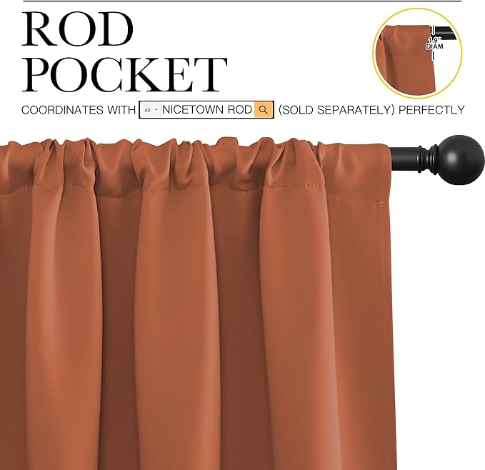 NICETOWN Blackout Curtains and Drapes - Thermal Insulated Solid Rod Pocket Blackout Draperies/Panels (Burnt Orange, 1 Pair, 42 by 45 inches)
