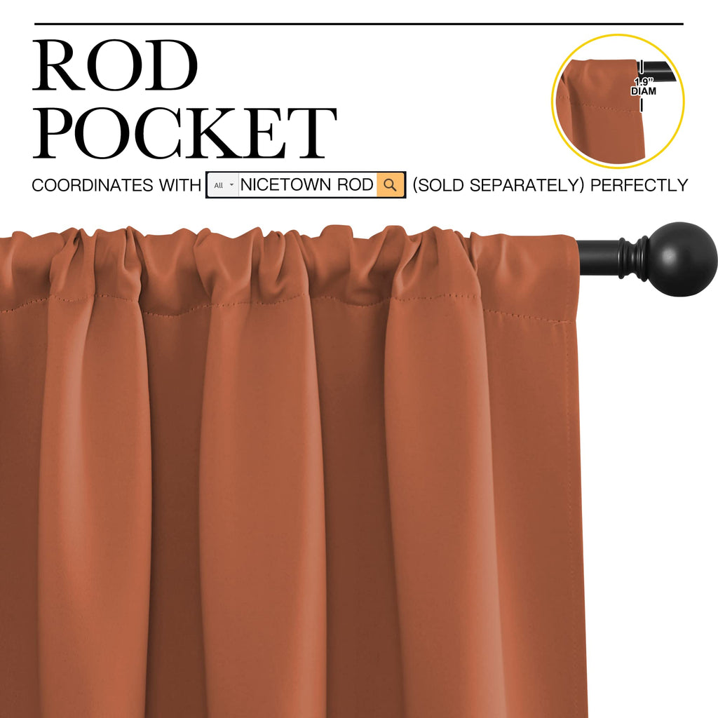 NICETOWN Blackout Curtains and Drapes - Thermal Insulated Solid Rod Pocket Blackout Draperies/Panels (Burnt Orange, 1 Pair, 52 by 95 inches)