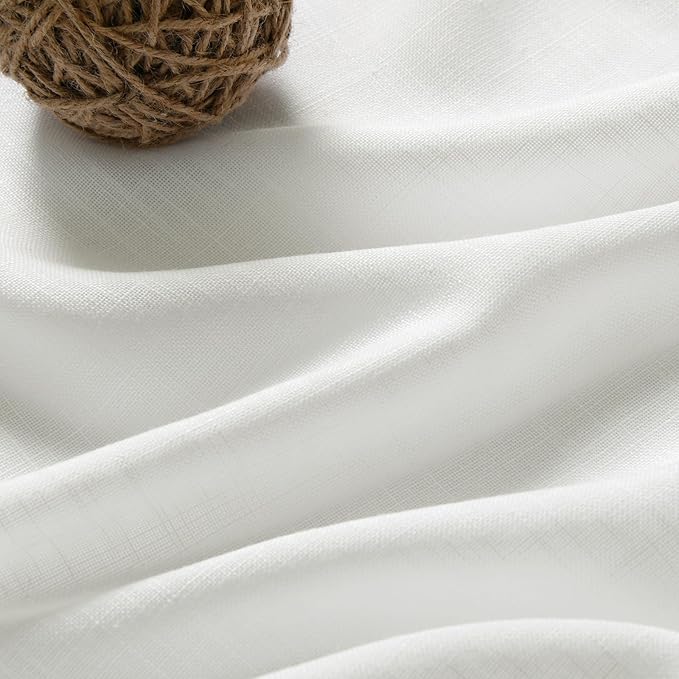 Off White Semi Sheer Linen Curtains 90 inch Length for Living Room Back Tab Rod Pocket Modern Farmhouse Coastal Decor White Cotton Textured Gauze Curtains 90 inches Long for Dining Room Office