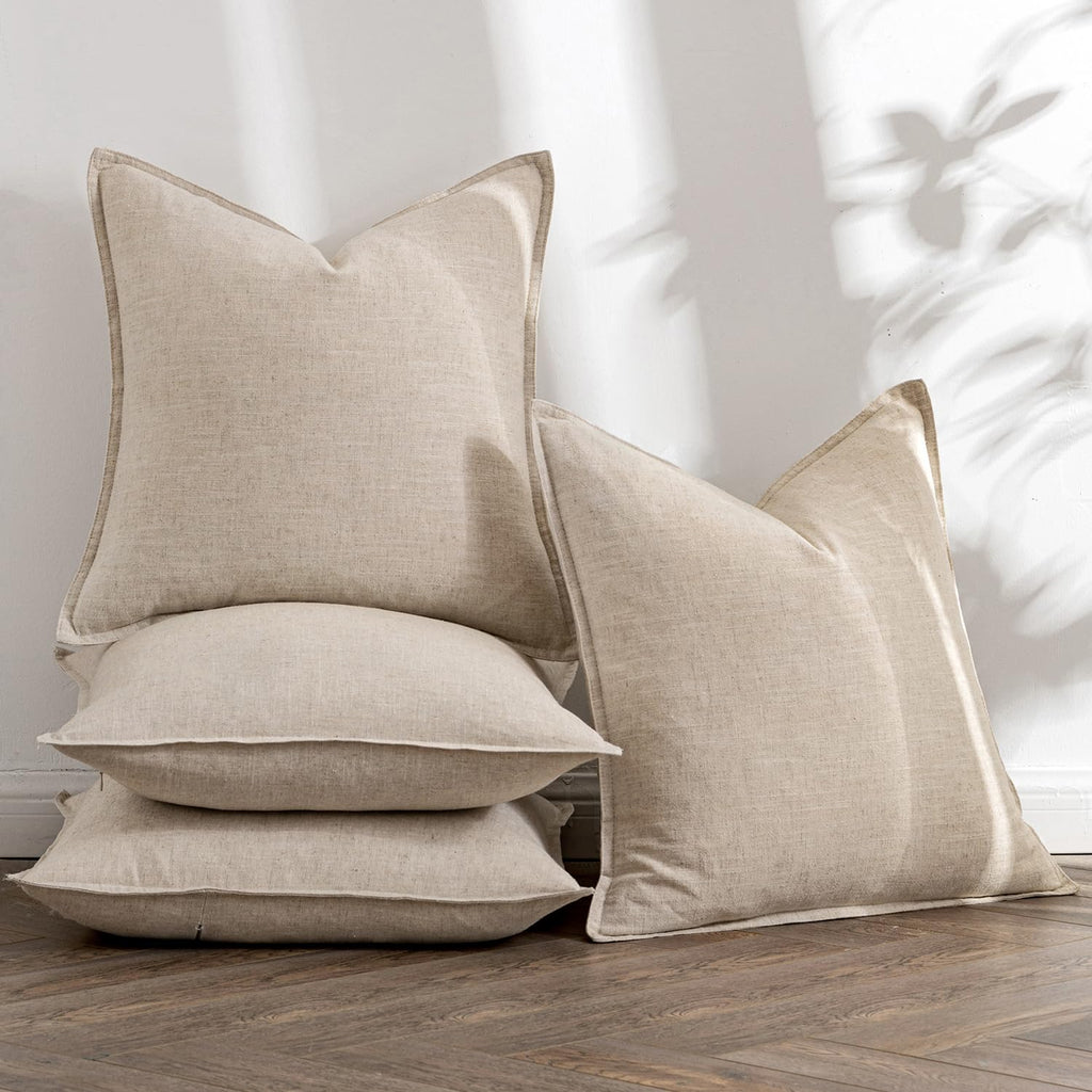 MIULEE Beige Boho Linen Decorative Pillow Covers 24x24 Inch Pack of 4