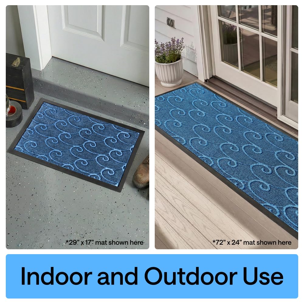 GORILLA GRIP 100% Waterproof All-Season WeatherMAX Doormat 35x23, US Designed Natural Rubber, Stain and Fade Resistant, Low Profile Indoor Outdoor Door Mats, Easy Clean Patio Mat, Ocean Blue Waves