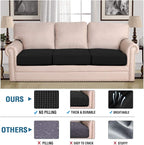 H.VERSAILTEX Super Stretch Individual Seat Cushion Covers Sofa Couch Slipcover Sets Thick Jacquard Textured Twill Fabric (3 Piece Covers, Black)
