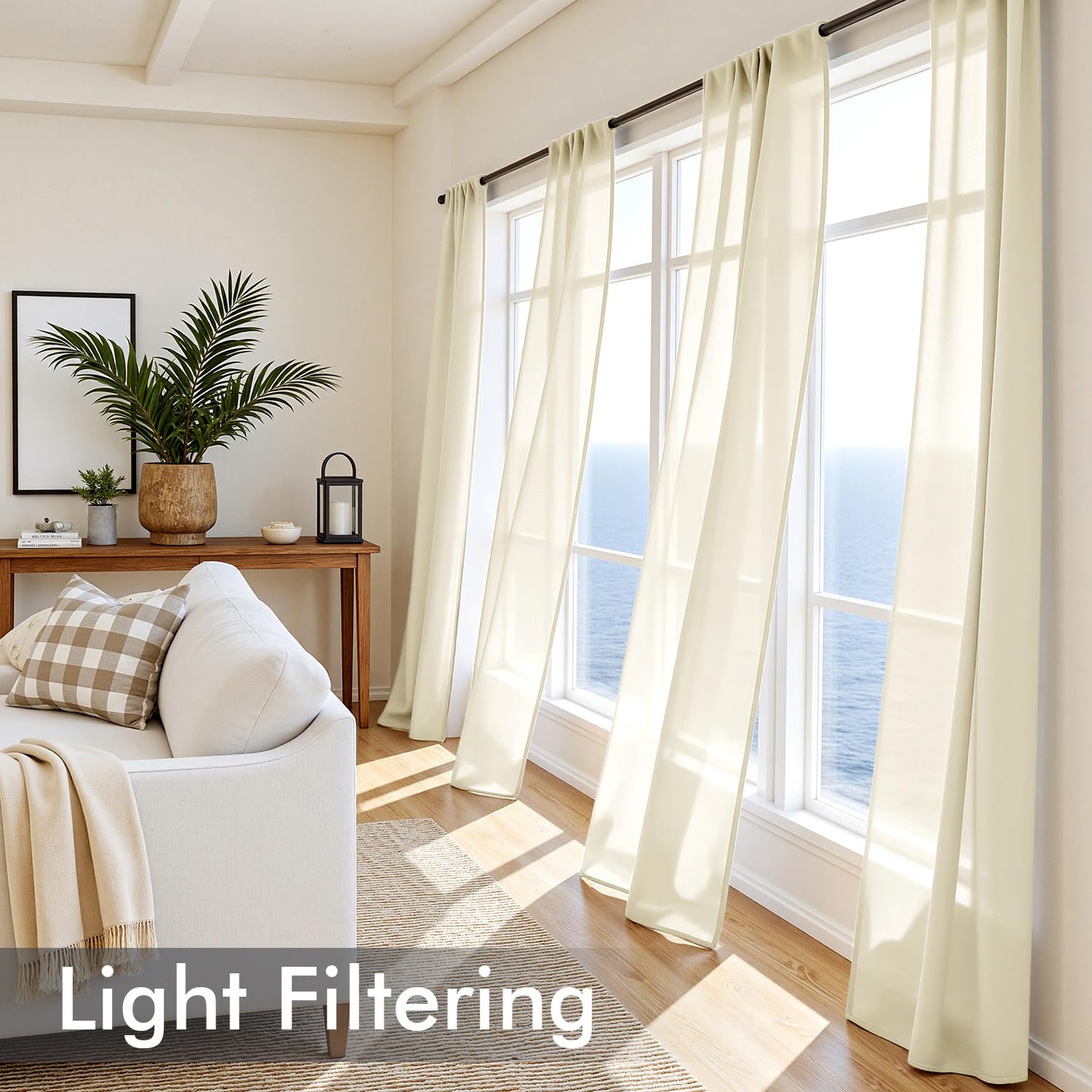 MIULEE Light Cream Sheer Curtains 90 Inches Long 4 Panels 42 x 90 Inches
