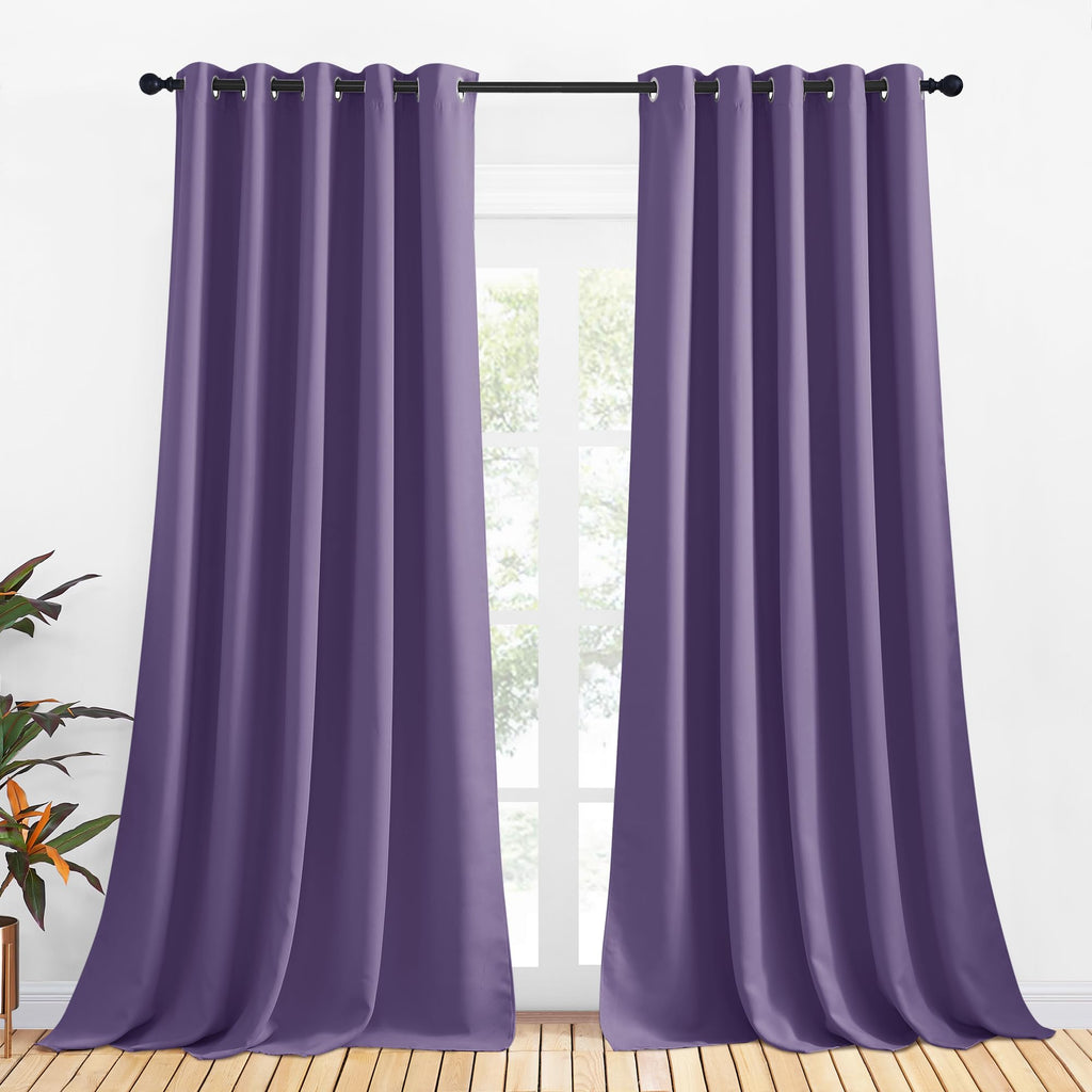 NICETOWN Bedroom Curtains Blackout Drapery Panels, 2 Panels, 70 x 108 inches, Lilac Purple, Three Pass Microfiber Thermal Insulated Solid Ring Top Blackout Window Curtains/Drapes