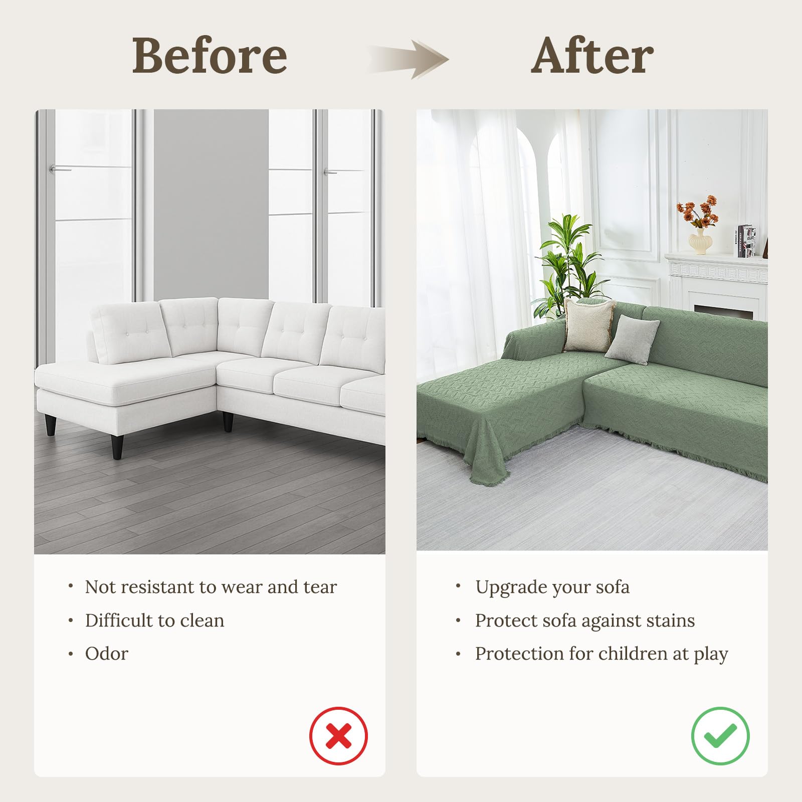 HOMERILLA 2 Piece Sectional Couch Cover for L Shape Sofa Sage XXL