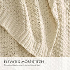 EVERGRACEHOME Chunky Chenille Knit Throw Blanket for Couch, Soft Luxurious Oversized Queen Moss Stitch Blanket for Bed, Cozy Farmhouse Knitted Throw for Sofa, Beige, 90" x 90"