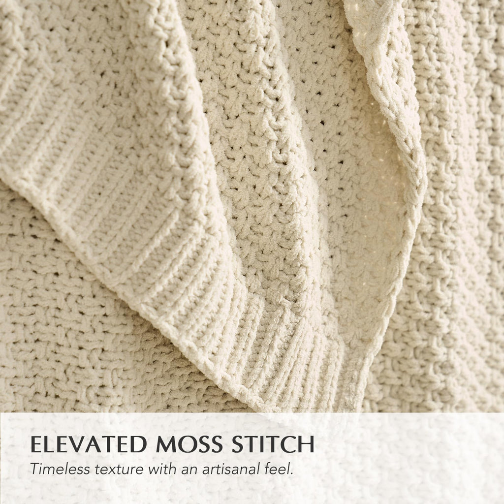 EVERGRACEHOME Chunky Chenille Knit Throw Blanket, 50 x 60, Beige