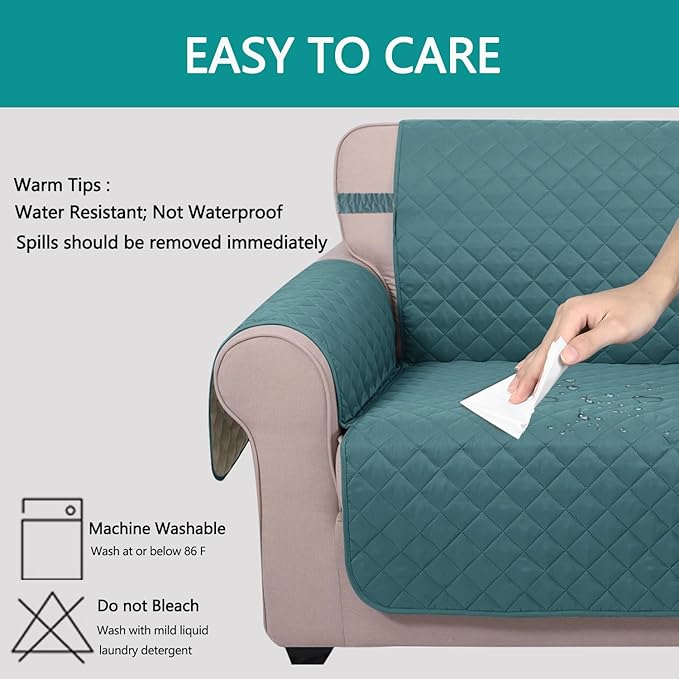 U-NICE HOME Large Sofa Cover Reversible Couch Cover for Dogs with Elastic Straps Water Resistant Furniture Protector for Pets Couch Cover for 4 Cushion Couch (Oversized Sofa, Blue/Beige)