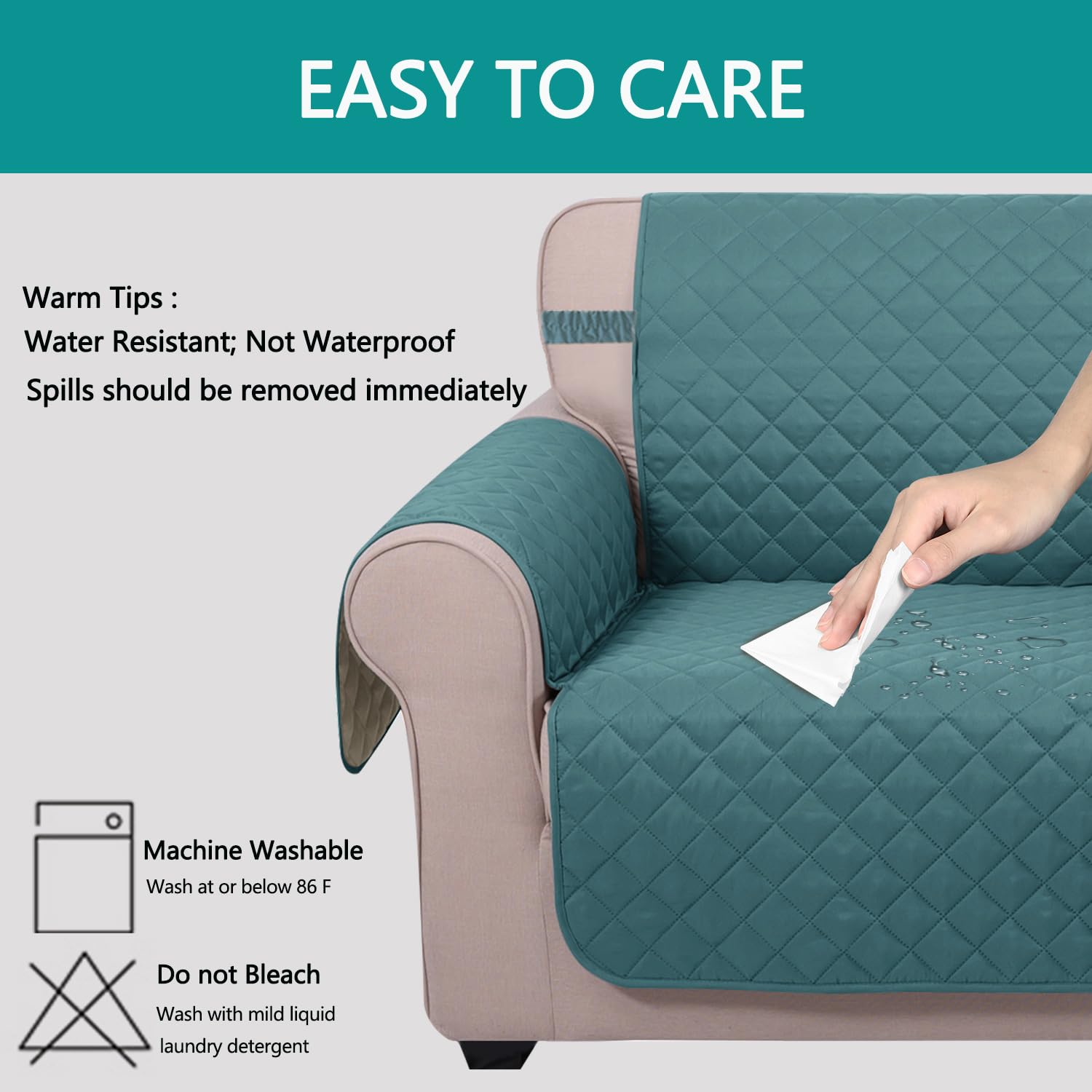 U-NICE HOME Loveseat Sofa Cover for 2 Cushion Couch, Blue/Beige