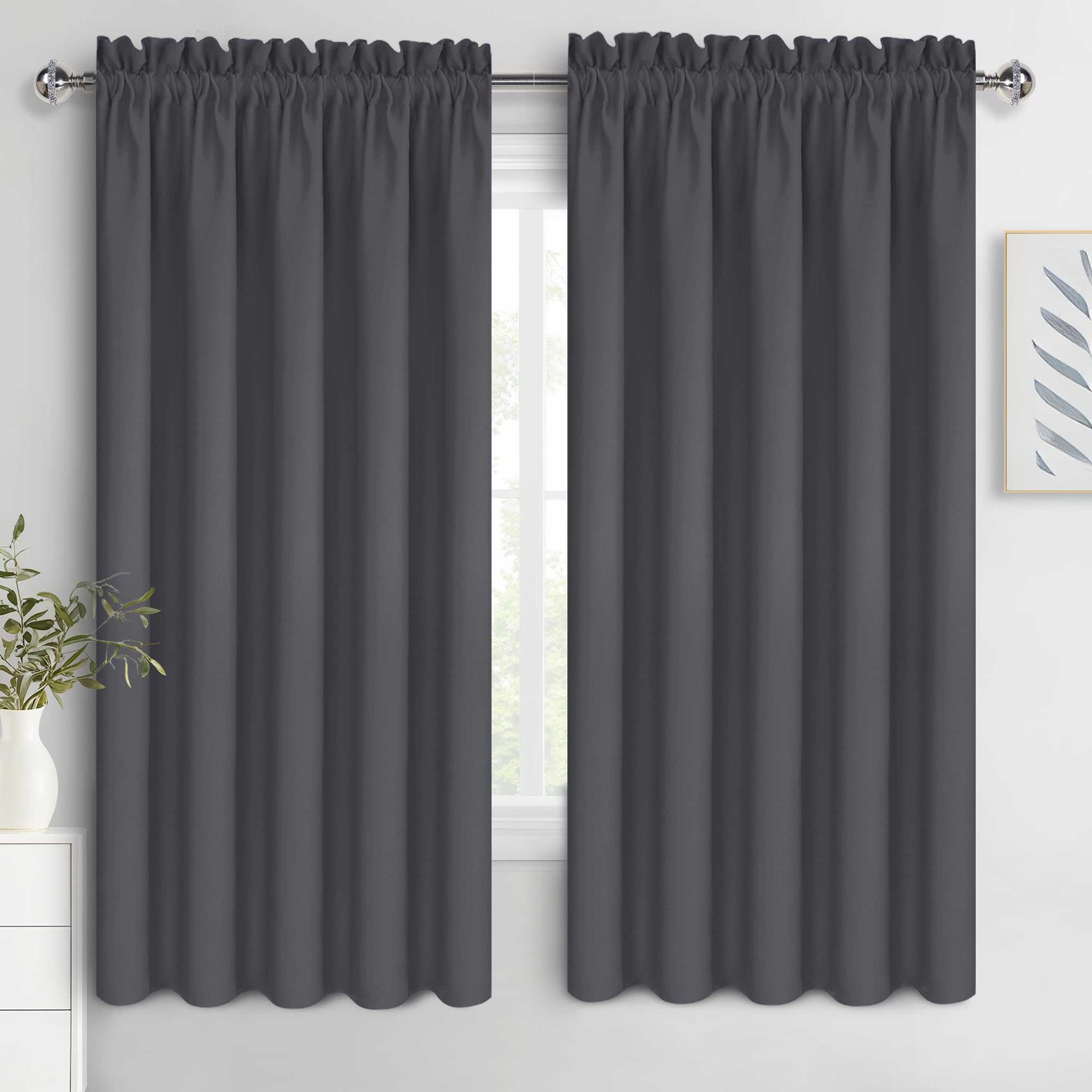DWCN Wide Blackout Curtains for Bedroom 60 x 63 Inch Long Dark Grey