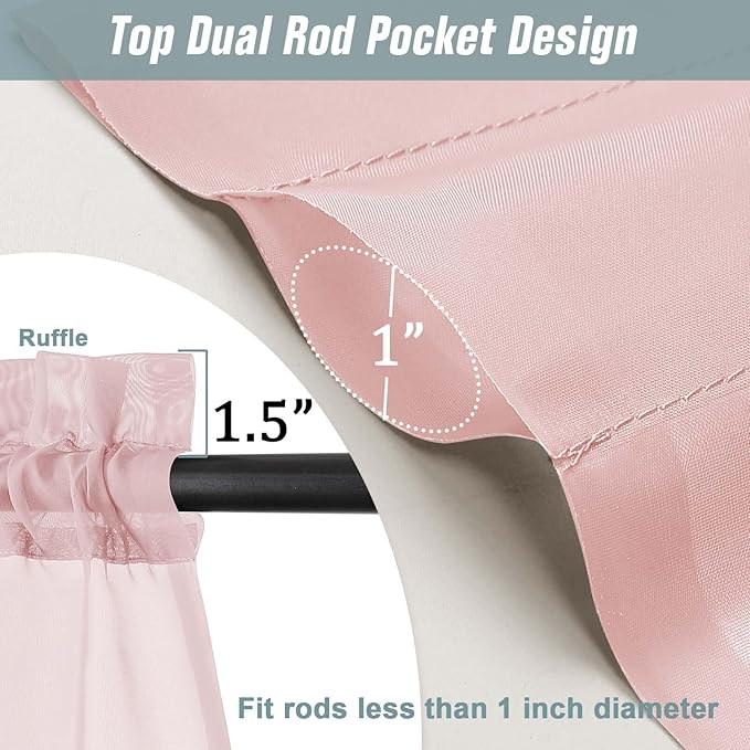 Blush Pink Window Sheer Curtains 45 Inches Length, Voile Short Curtains for Living Room Bedroom, Modern Soft Window Drapes 2 Panels Set, Top Dual Rod Pocket Design, 2x42Wx45L Inches