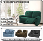 ULTICOR Reclining Love Seat Slipcover, 48" - 65" L, 6-Piece Velvet Stretch Loveseat Reclining Sofa Covers, 2 seat Love seat Recliner Cover, Thick, Soft, Washable, Love seat Slipcovers (Retro Green)