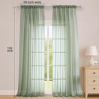OWENIE Sage Green Sheer Curtains 108 Inches Long for Living Room Bedroom 2 Panels Set, Lightweight Airy Sage Green Sheer Curtain, Filmy Rod Pocket, 2 PCS, Each 59" W x 108" L