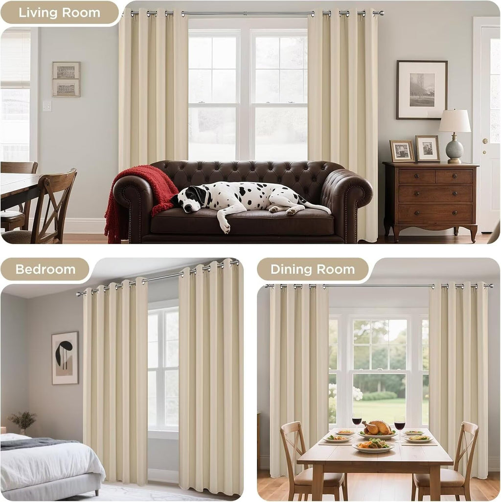 Joydeco Blackout Curtains 72 Inches Long 2 Panels Set, Thermal Insulated Long Curtains& Drapes 2 Burg, Room Darkening Drapes for Bedroom Living Room (Light Beige, W37 x L72 Inch)
